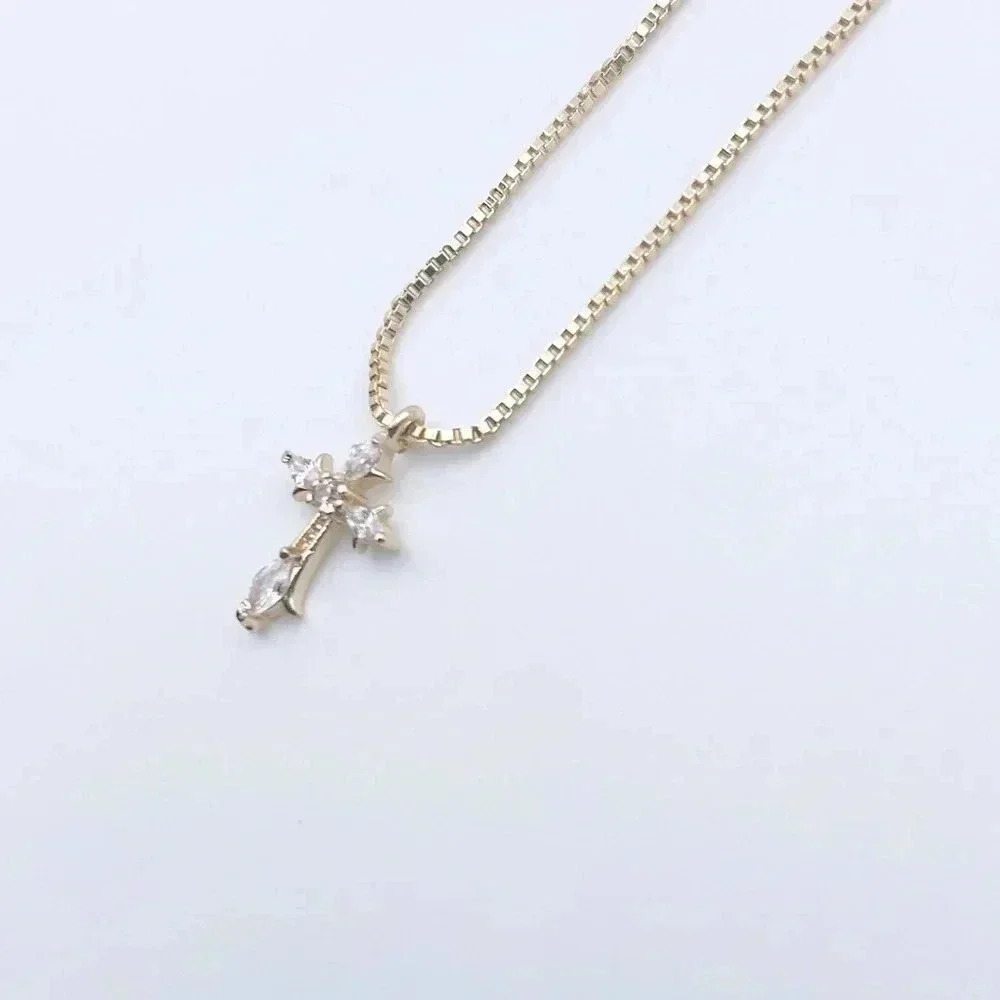 Gold Cross Necklace for woman | Dainty Cross Necklace | CZ Pendant Cross Pendant - Picture 2 of 6